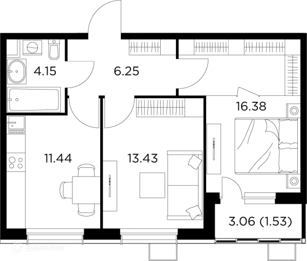 Планировка 2 комн. в ЖК Новое Пушкино