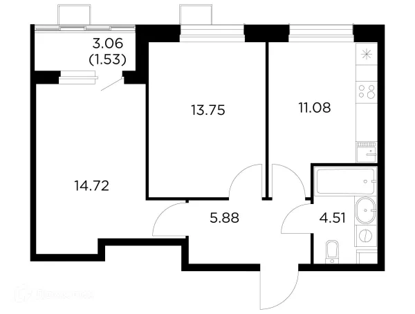 Планировка 3 комн. в ЖК Новое Пушкино