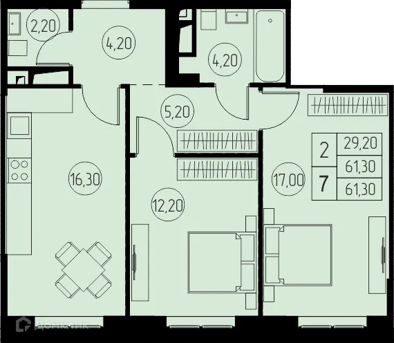 Планировка 2 комн. в ЖК "31 Квартал"