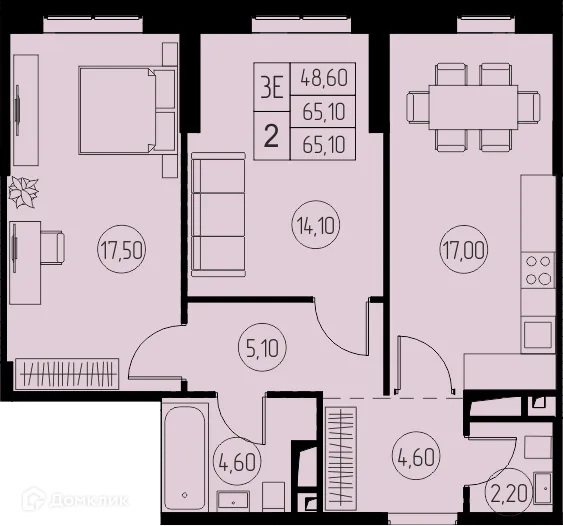 Планировка 3 комн. в ЖК "31 Квартал"