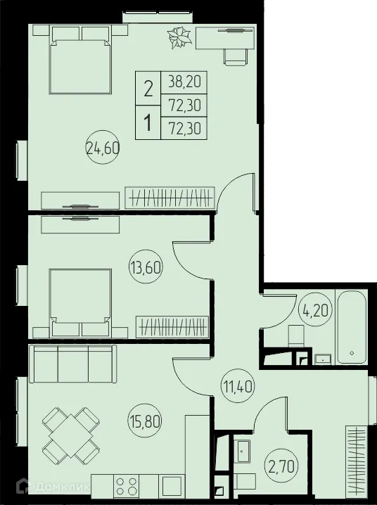 Планировка 2 комн. в ЖК "31 Квартал"