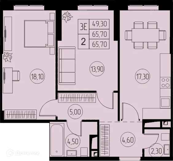 Планировка 3 комн. в ЖК "31 Квартал"