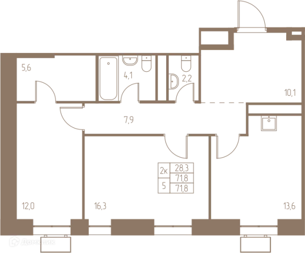 Планировка 2 комн. в ЖК Фабрикант