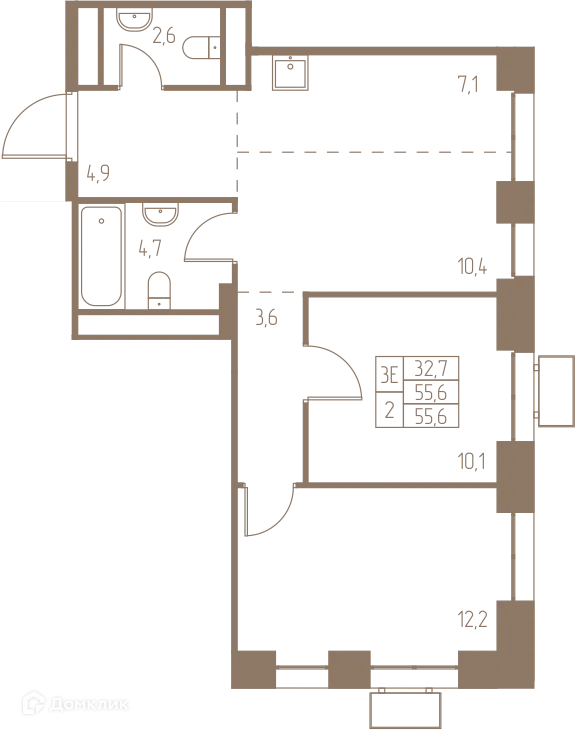 Планировка 3 комн. в ЖК Фабрикант