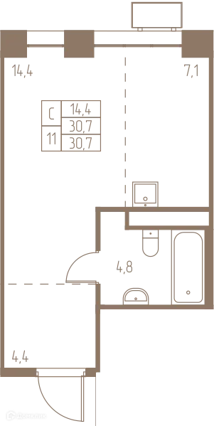Планировка Студия в ЖК Фабрикант