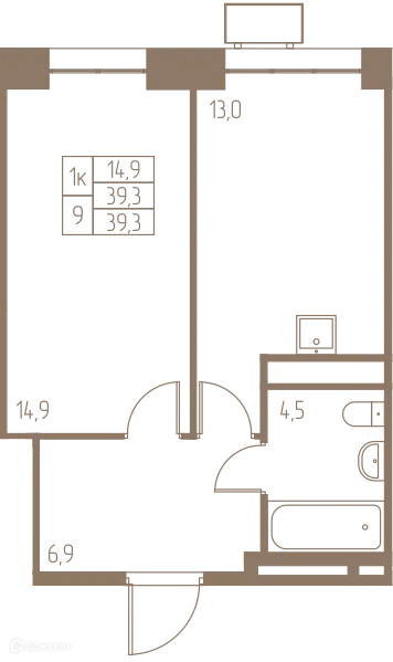 Планировка 1 комн. в ЖК Фабрикант