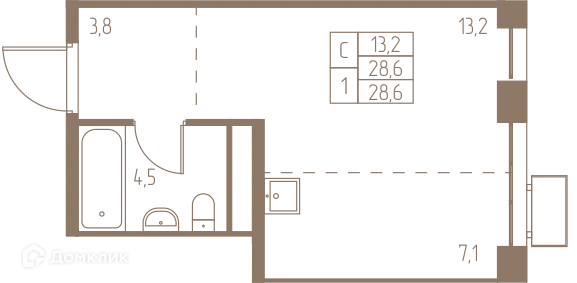Планировка Студия в ЖК Фабрикант