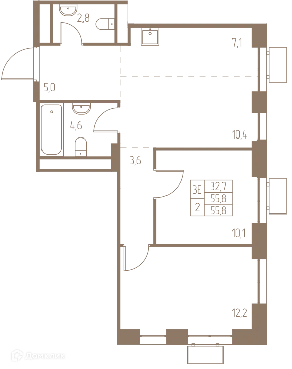 Планировка 3 комн. в ЖК Фабрикант
