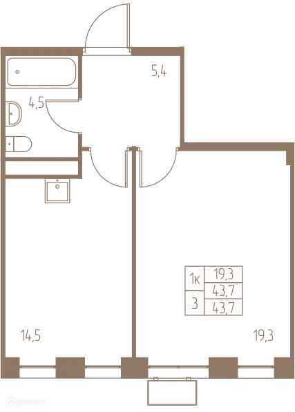 Планировка 1 комн. в ЖК Фабрикант