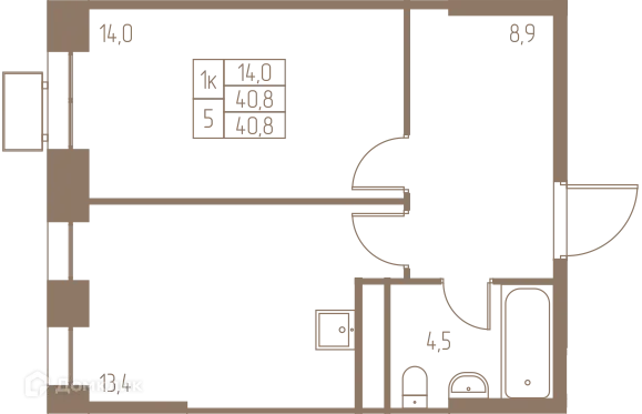 Планировка 1 комн. в ЖК Фабрикант