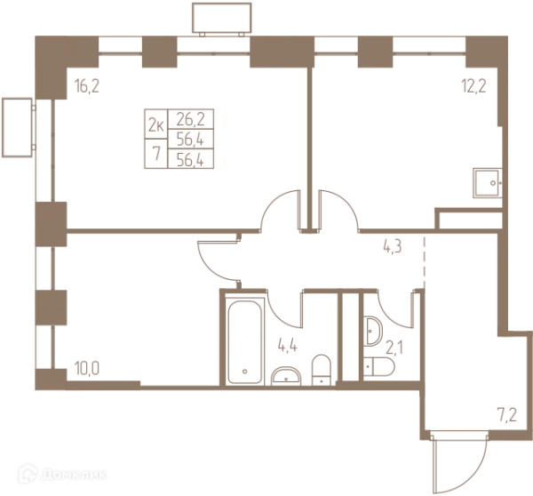 Планировка 2 комн. в ЖК Фабрикант