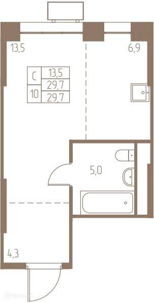 Планировка Студия в ЖК Фабрикант