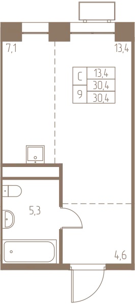 Планировка Студия в ЖК Фабрикант
