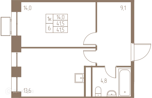 Планировка 1 комн. в ЖК Фабрикант