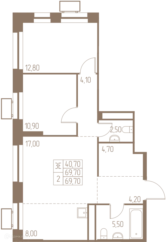 Планировка 3 комн. в ЖК Фабрикант