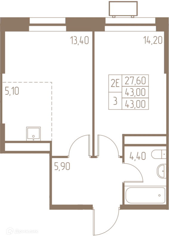 Планировка 2 комн. в ЖК Фабрикант