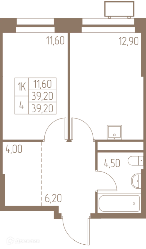 Планировка 1 комн. в ЖК Фабрикант
