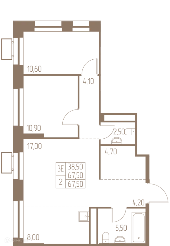 Планировка 3 комн. в ЖК Фабрикант