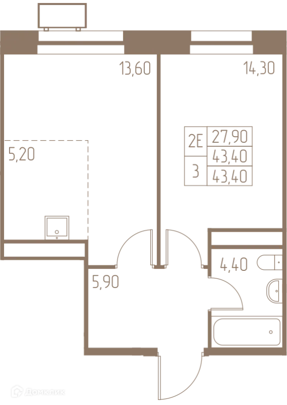 Планировка 2 комн. в ЖК Фабрикант