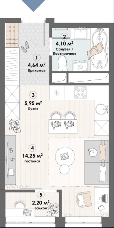 Планировка Студия в ЖК Триумф