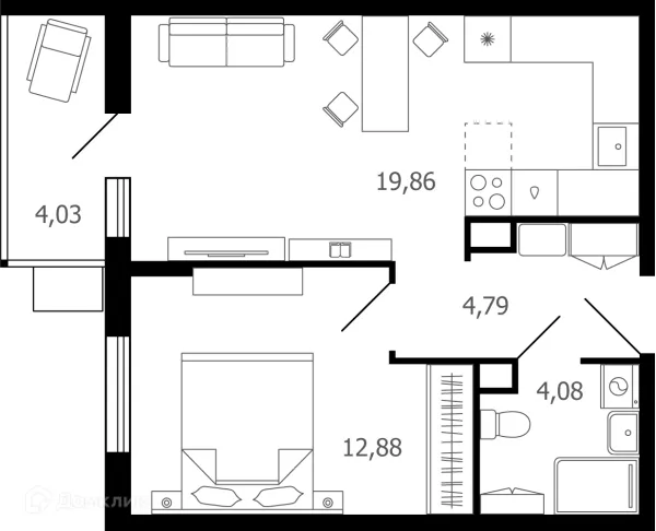 Планировка 2 комн. в ЖК Десятка