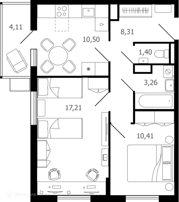 Планировка 2 комн. в ЖК Десятка
