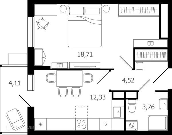 Планировка 1 комн. в ЖК Десятка