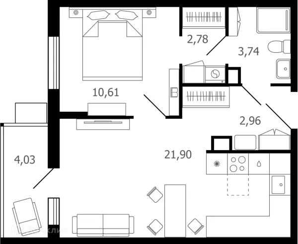Планировка 2 комн. в ЖК Десятка