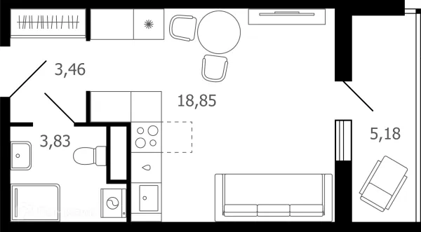 Планировка Студия в ЖК Десятка