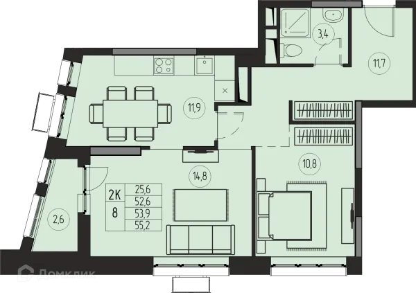 Планировка 2 комн. в ЖК ПРЕМИУМ