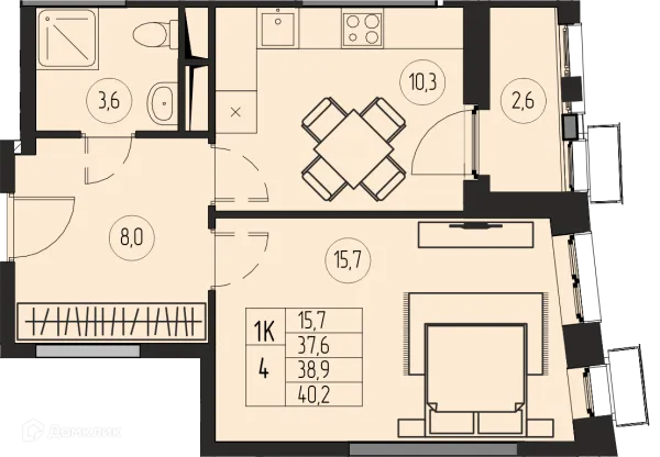 Планировка 1 комн. в ЖК ПРЕМИУМ