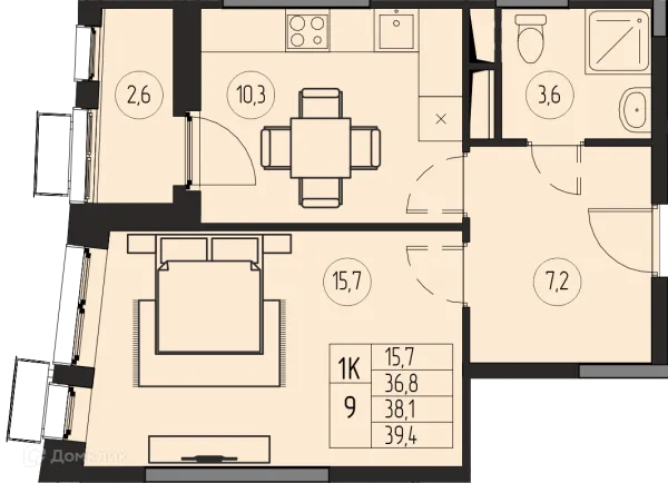 Планировка 1 комн. в ЖК ПРЕМИУМ