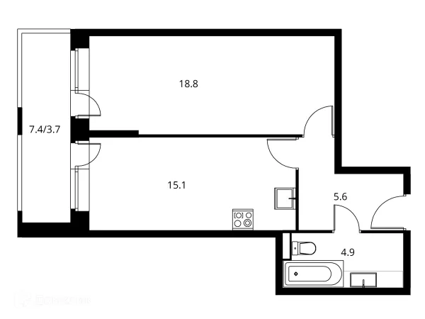 Планировка 1 комн. в ЖК Солнечный парк