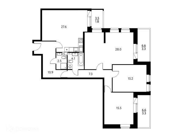 Планировка 3 комн. в ЖК Солнечный парк