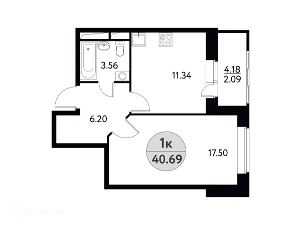Планировка 1 комн. в ЖК Солнечная Долина