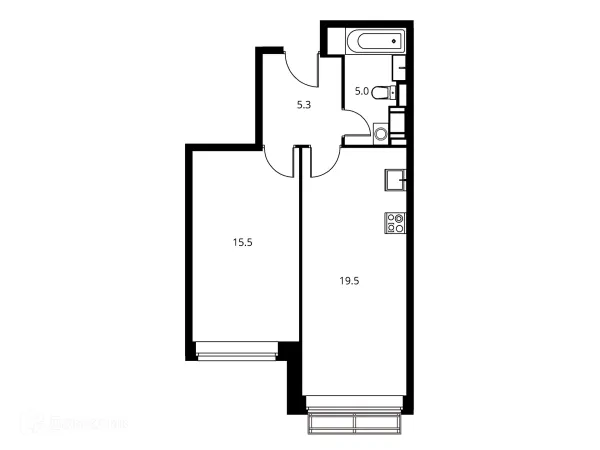 Планировка 2 комн. в ЖК Солнечный парк