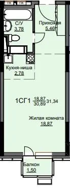 Планировка Студия в ЖК "Соболевка"