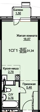 Планировка Студия в ЖК "Соболевка"