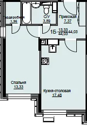 Планировка 1 комн. в ЖК "Соболевка"