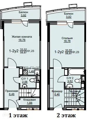 Планировка 2 комн. в ЖК "Соболевка"