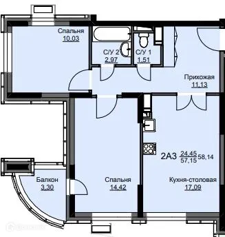 Планировка 2 комн. в ЖК "Соболевка"