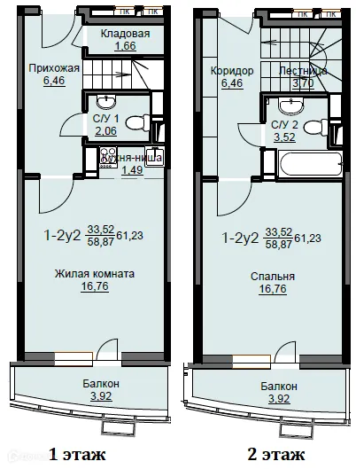 Планировка 2 комн. в ЖК "Соболевка"