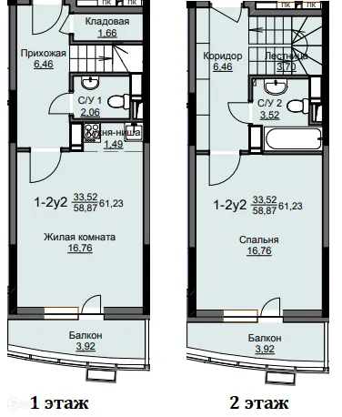 Планировка 2 комн. в ЖК "Соболевка"