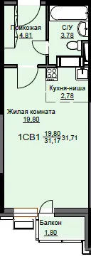Планировка Студия в ЖК "Соболевка"