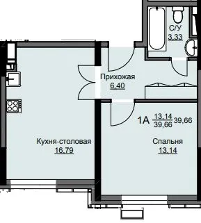 Планировка 1 комн. в ЖК "Соболевка"