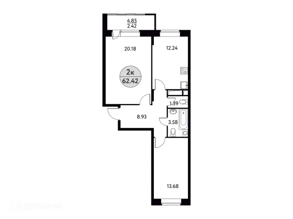 Планировка 2 комн. в ЖК Солнечная Долина