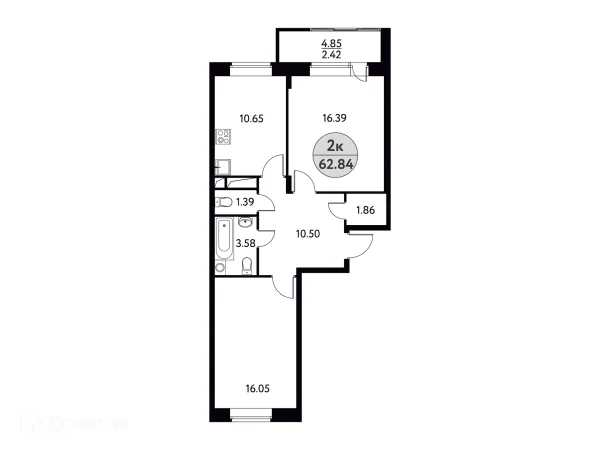 Планировка 2 комн. в ЖК Солнечная Долина