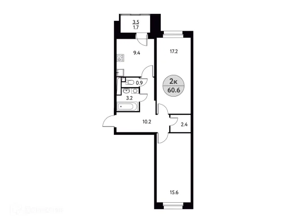 Планировка 2 комн. в ЖК Солнечная Долина