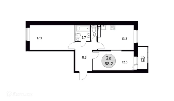 Планировка 2 комн. в ЖК Солнечная Долина