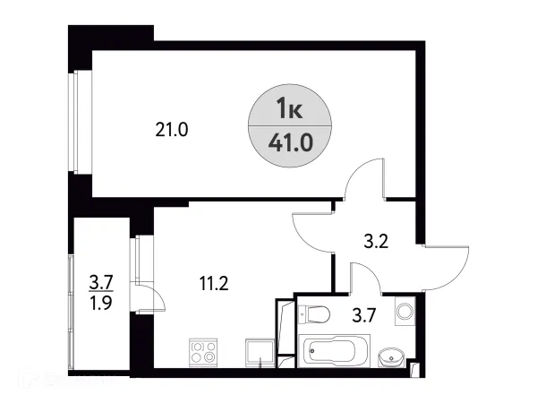 Планировка 1 комн. в ЖК Солнечная Долина
